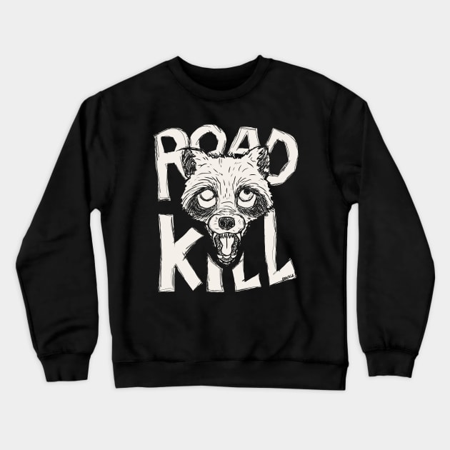 Roadkill Raccoon (Knockout Version) Crewneck Sweatshirt by Jan Grackle